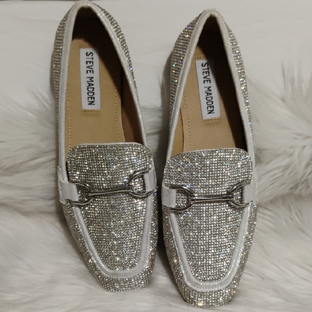 (#95) SALE!NWOT Steve Madden Rhinestone Covered Glittering Silver Loafers Sz.6.5 - Picture 12 of 14